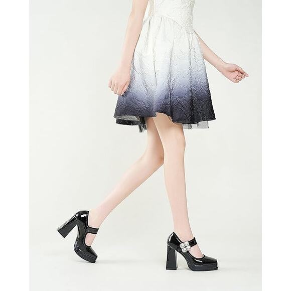 Women's Black Mary Jane Pumps Low-Cut High-Heeled Dress Shoe Square Toe SZ 9 - Picture 3 of 7